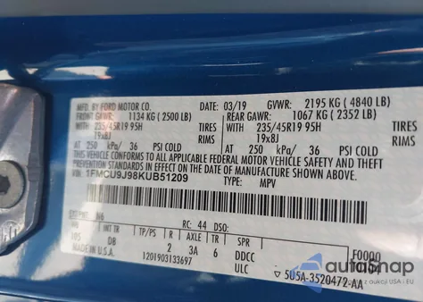 2019 Ford Escape Titanium из США, поврежденный, VIN 1FMCU9J98KUB51209